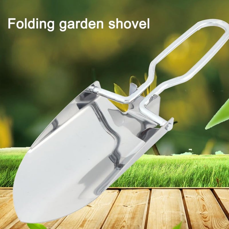 EMVANV Mini Folding Shovel,Foldable Garden Handy with Carrying Pouch Camping Trowel Stainless Steel Outdoor Survival Shovel for Garden and Campsite Use While Hiking, Camping and Outdoor(Silver) - Image 4